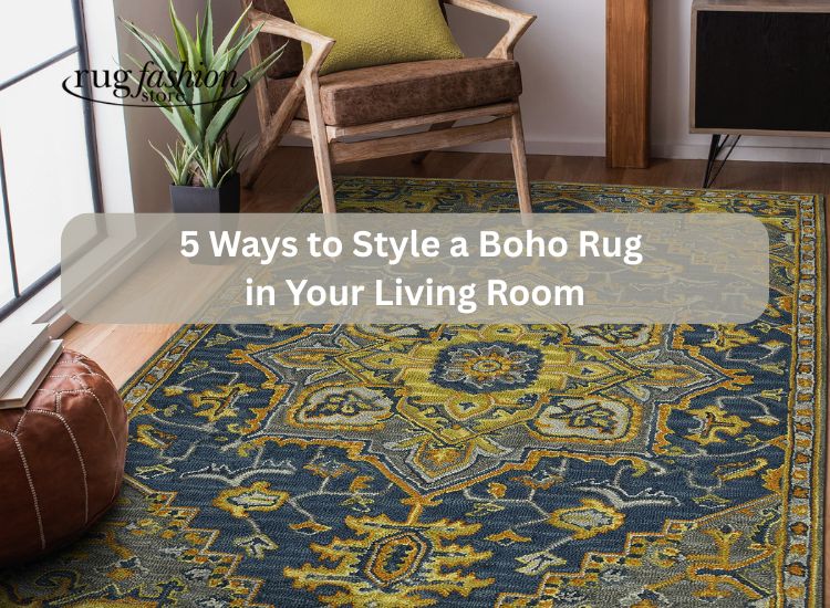 Tribal boho rug under rustic chair