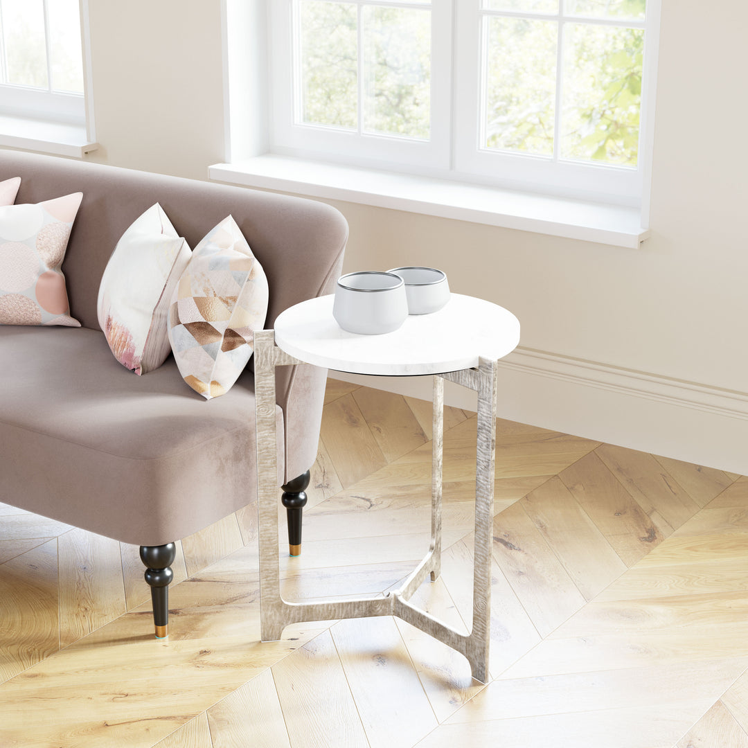 Zuo Barmas Side Table White & Silver