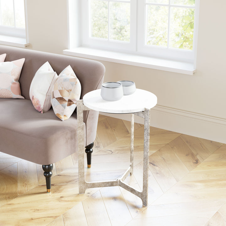 Zuo Barmas Side Table White & Silver