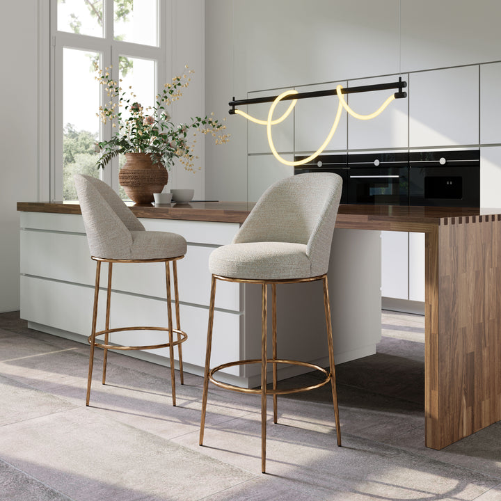 Zuo Nordhavn Swivel Barstool Beige & Gold
