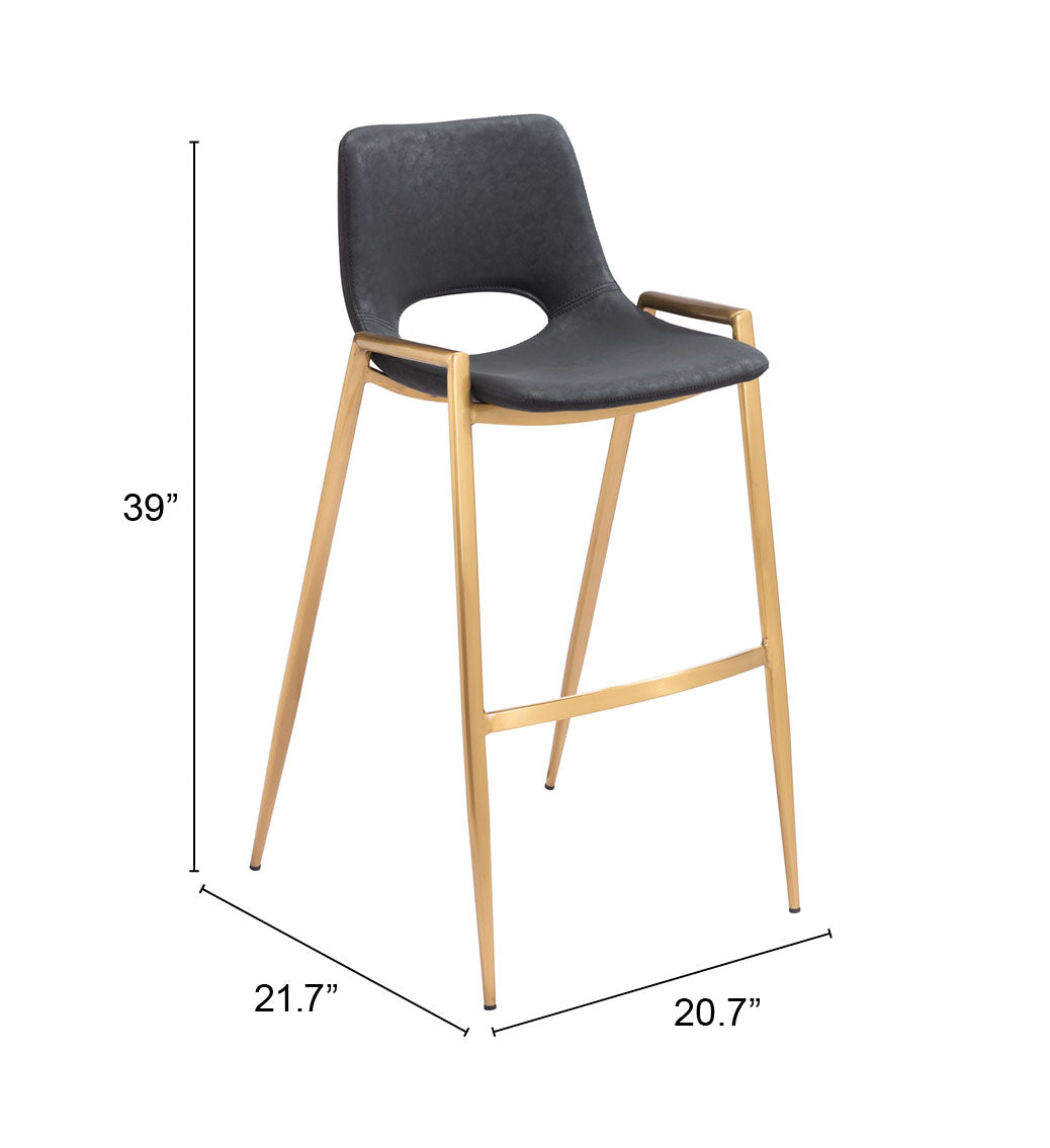 Zuo Desi Barstool (Set of 2) Black & Gold