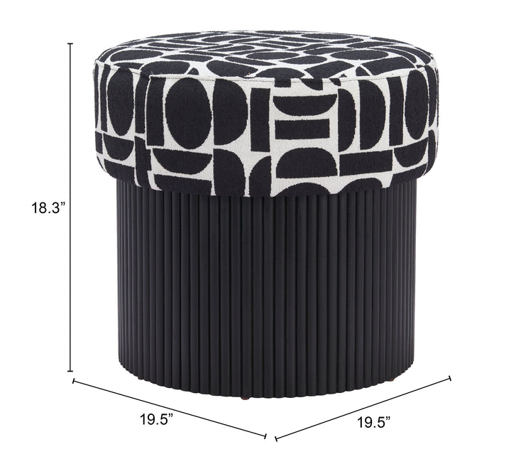 Zuo Boto Storage Ottoman Black & White