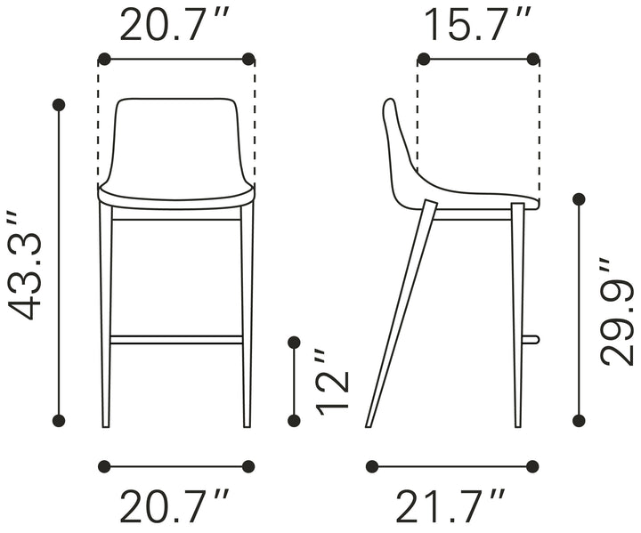 Zuo Magnus Barstool (Set of 2) Slate Gray & Walnut