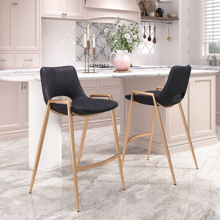 Zuo Desi Counter Stool (Set of 2) Black & Gold