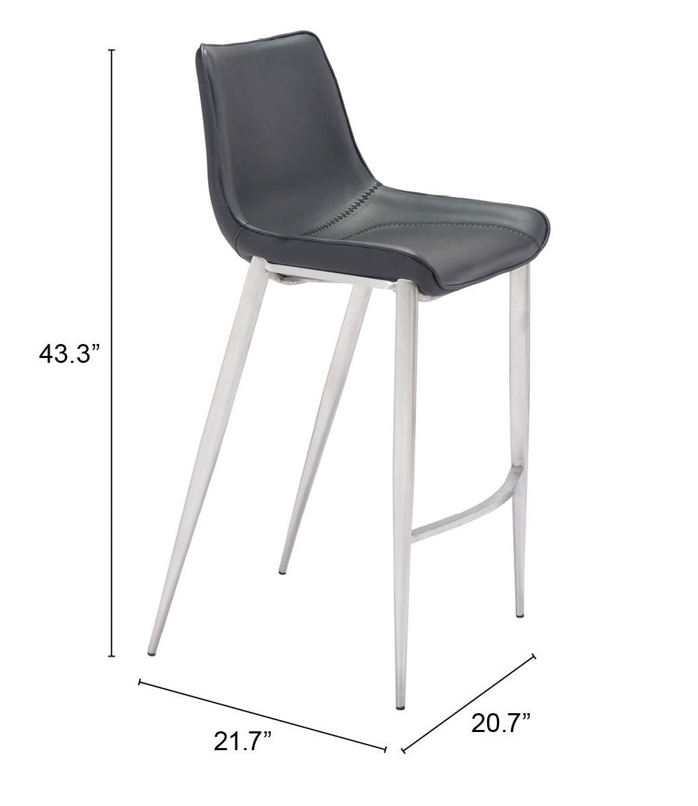 Zuo Magnus Barstool (Set of 2) Black & Silver
