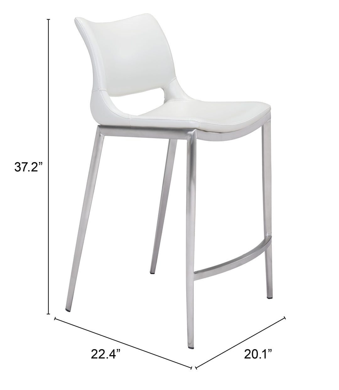 Zuo Ace Counter Stool (Set of 2) White & Silver
