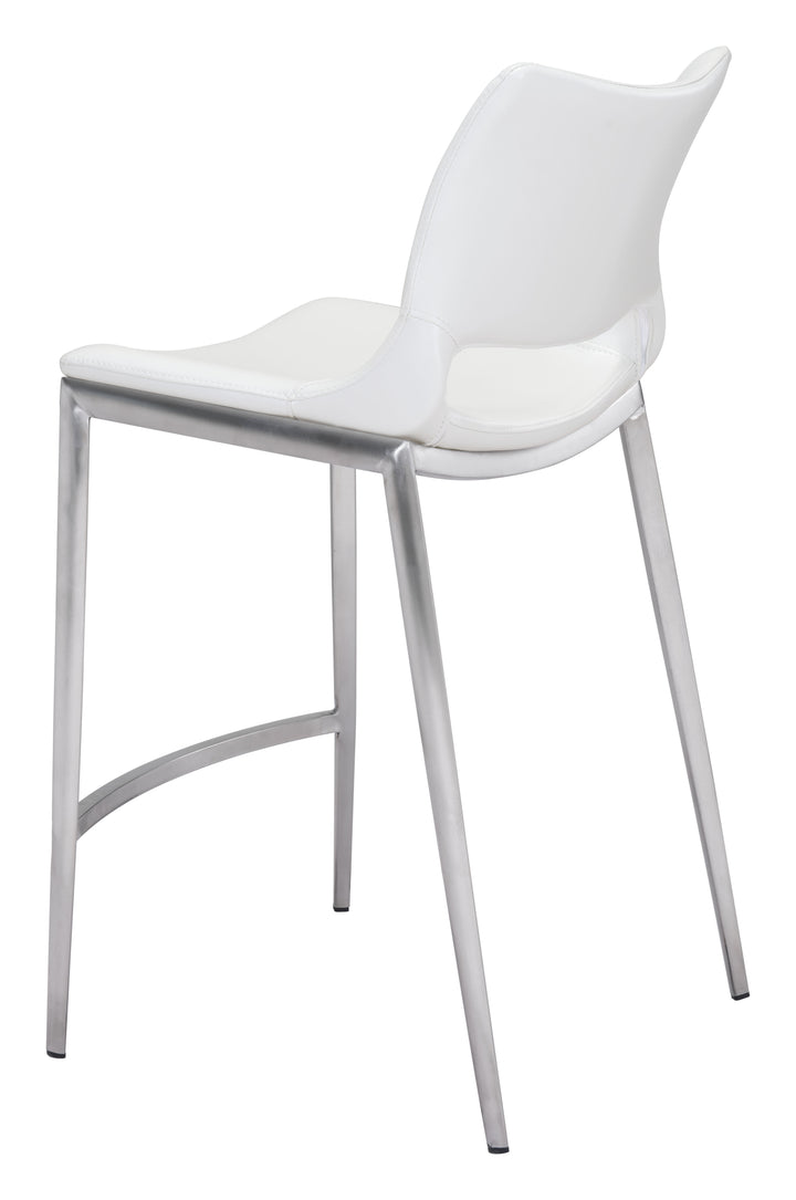 Zuo Ace Counter Stool (Set of 2) White & Silver