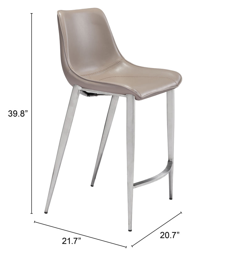 Zuo Magnus Counter Stool (Set of 2) Brown & Silver