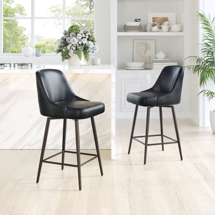 Zuo Keppel Swivel Counter Stool Black & Bronze
