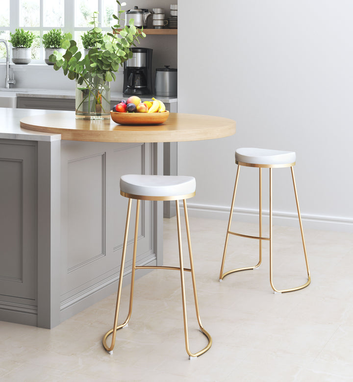 Zuo Bree Barstool (Set of 2) White & Gold