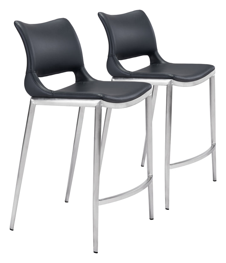 Zuo Ace Counter Stool (Set of 2) Black & Silver