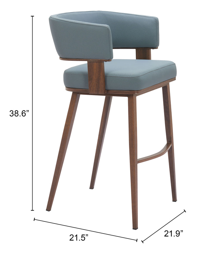 Zuo Poise Barstool Azure Gray & Walnut