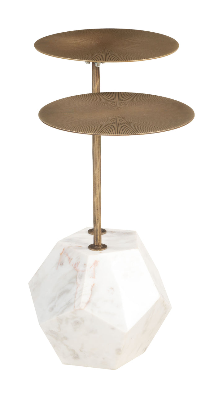 Zuo Anten Side Table Brass & White