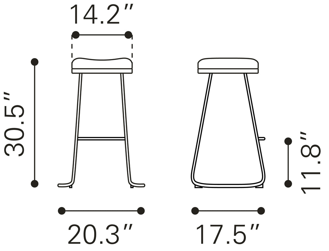 Zuo Bree Barstool (Set of 2) White & Gold