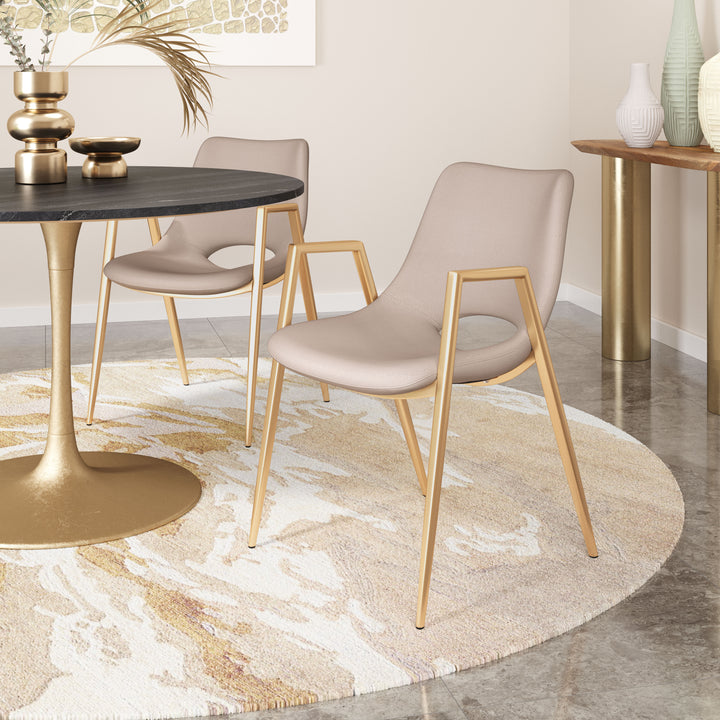 Zuo Desi Dining Chair (Set of 2) Beige & Gold