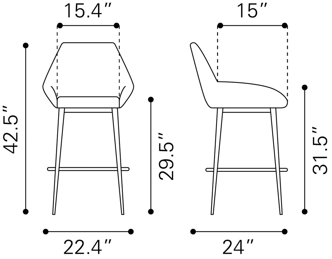 Zuo Vila Barstool (Set of 2) Gray