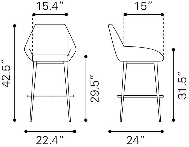 Zuo Vila Barstool (Set of 2) Gray