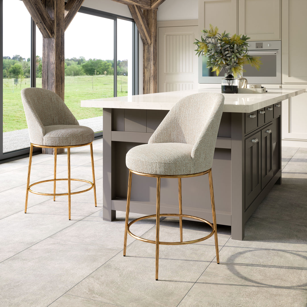 Zuo Nordhavn Swivel Counter Stool Beige & Gold