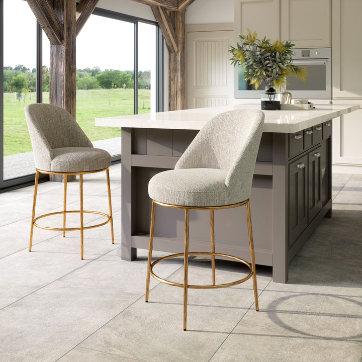 Zuo Nordhavn Swivel Counter Stool Beige & Gold