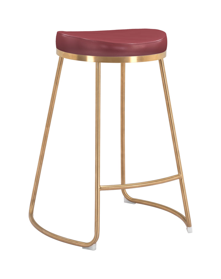 Zuo Bree Counter Stool (Set of 2) Burgundy & Gold
