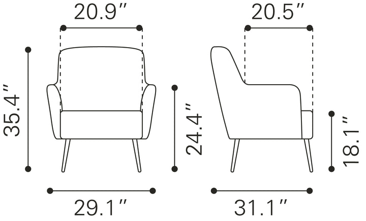 Zuo Tasmania Accent Chair Vintage Brown