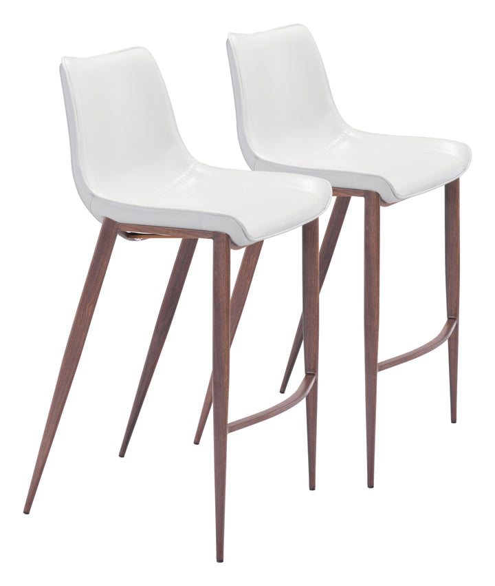 Zuo Magnus Barstool (Set of 2) White & Walnut