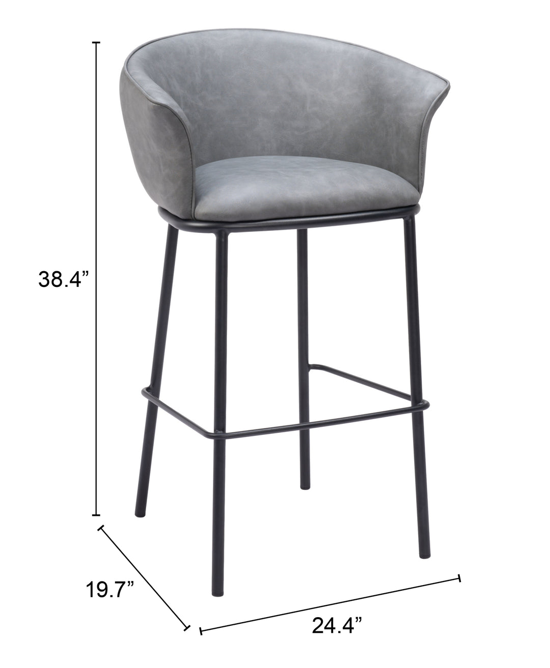 Zuo Garston Barstool Gray