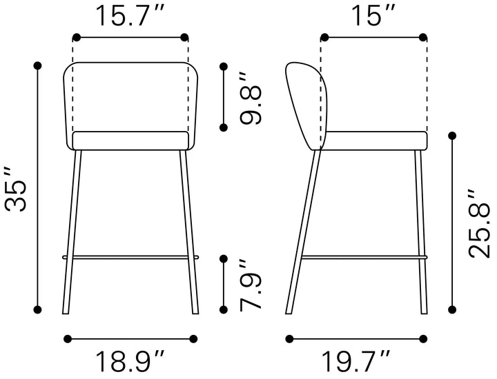 Zuo Linz Counter Stool (Set of 2) Cream