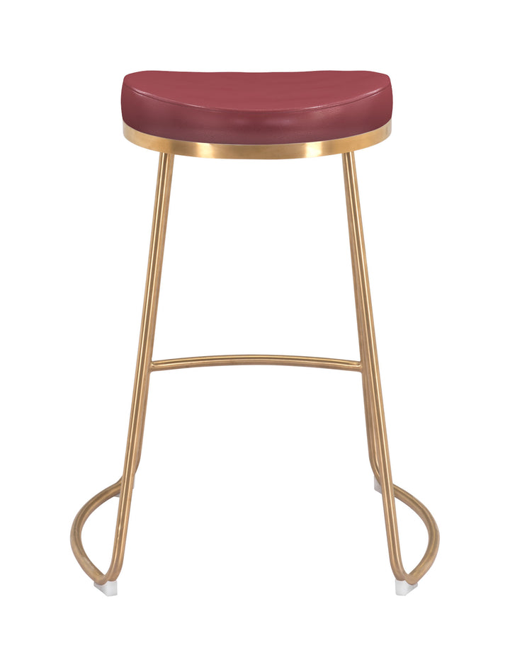 Zuo Bree Counter Stool (Set of 2) Burgundy & Gold