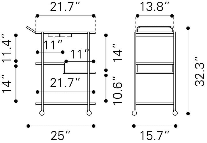 Zuo Constanza Bar Cart Black