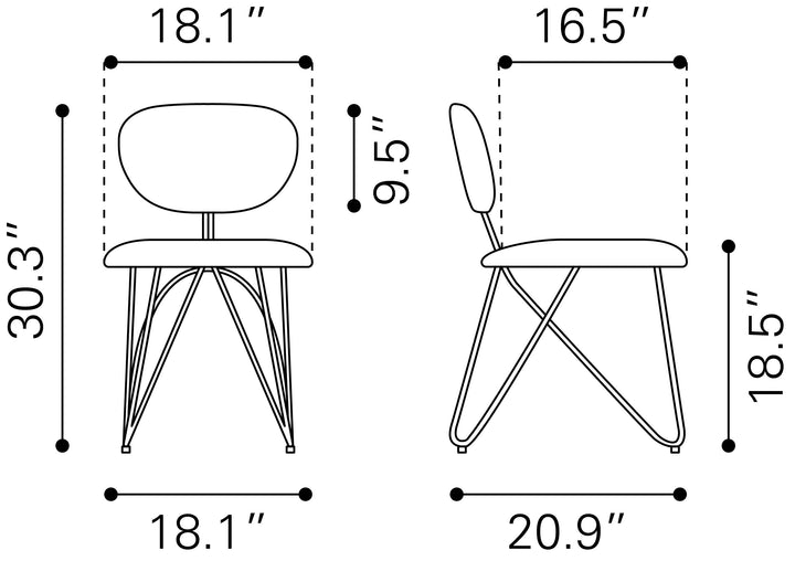 Zuo Novi Dining Chair (Set of 2) Maroon Brown