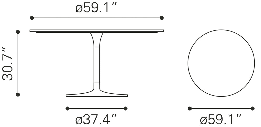 Zuo Metropolis Dining Table (60") Gray & Silver
