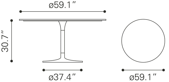 Zuo Metropolis Dining Table (60") Gray & Silver
