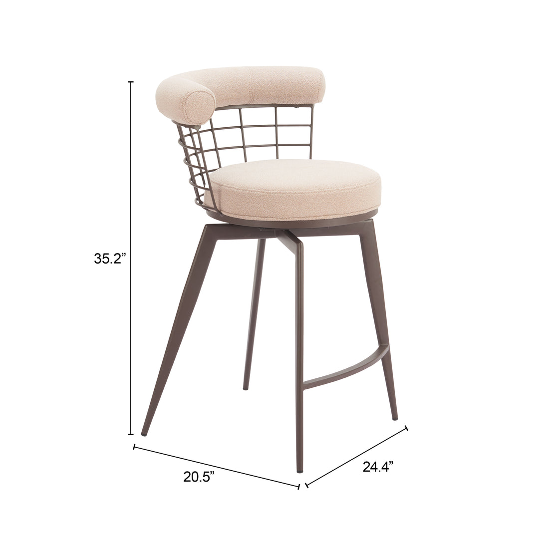 Zuo Saku Swivel Counter Stool Beige & Brown
