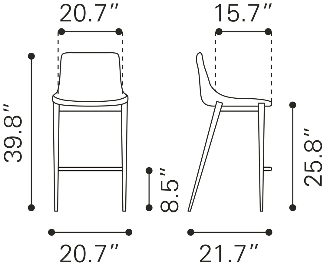 Zuo Magnus Counter Stool (Set of 2) Dark Gray & Black