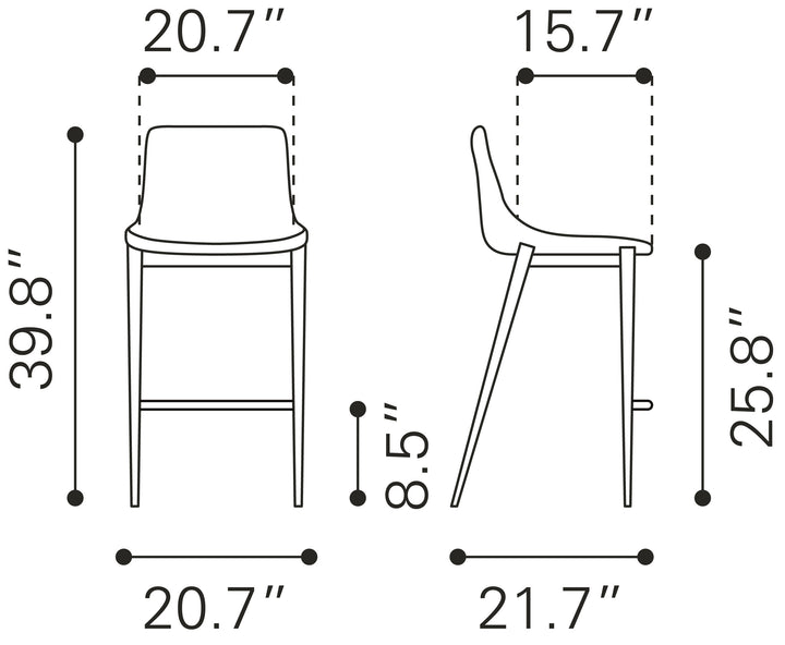 Zuo Magnus Counter Stool (Set of 2) Dark Gray & Black