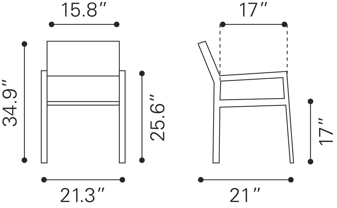 Zuo Metropolitan Dining Armchair (Set of 2) Gray & Silver