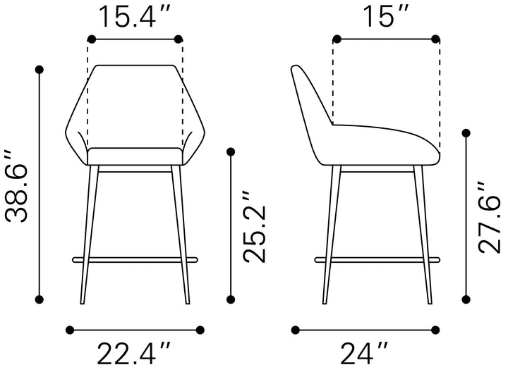Zuo Vila Counter Stool (Set of 2) Black