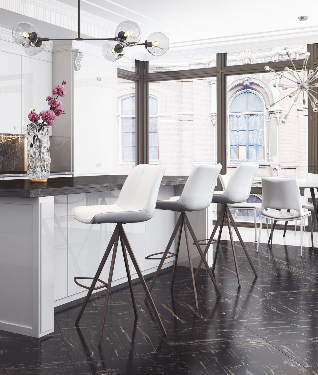 Zuo Aki Barstool (Set of 2) White & Walnut