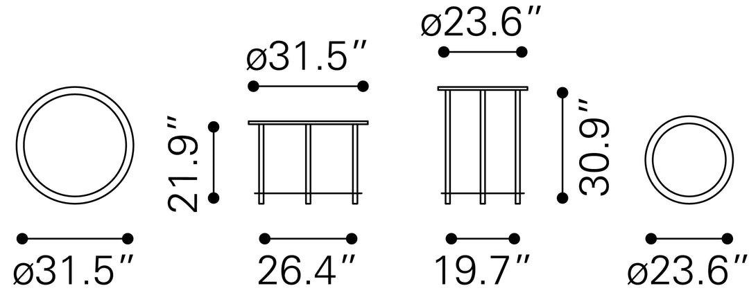 Zuo Davis Coffee Table Set (2-Piece) White & Black