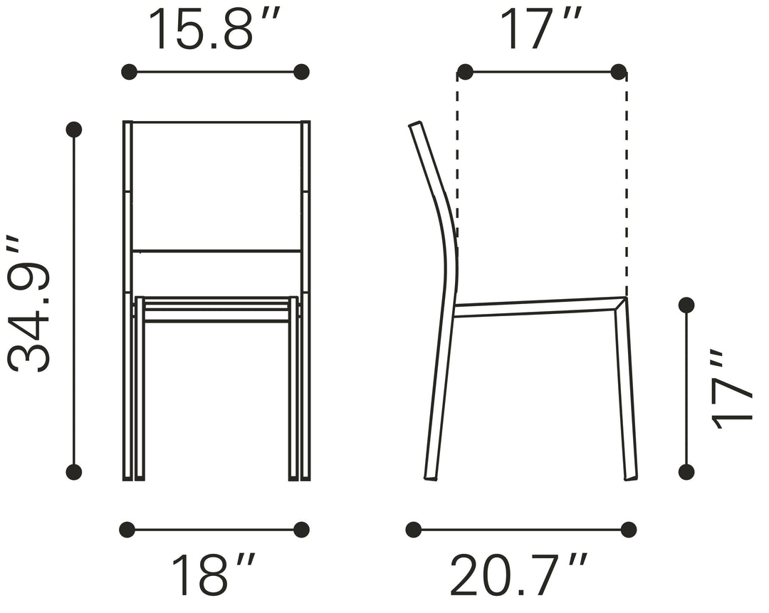Zuo Metropolitan Armless Dining Chair (Set of 2) Gray & Silver