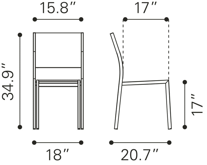 Zuo Metropolitan Armless Dining Chair (Set of 2) Gray & Silver
