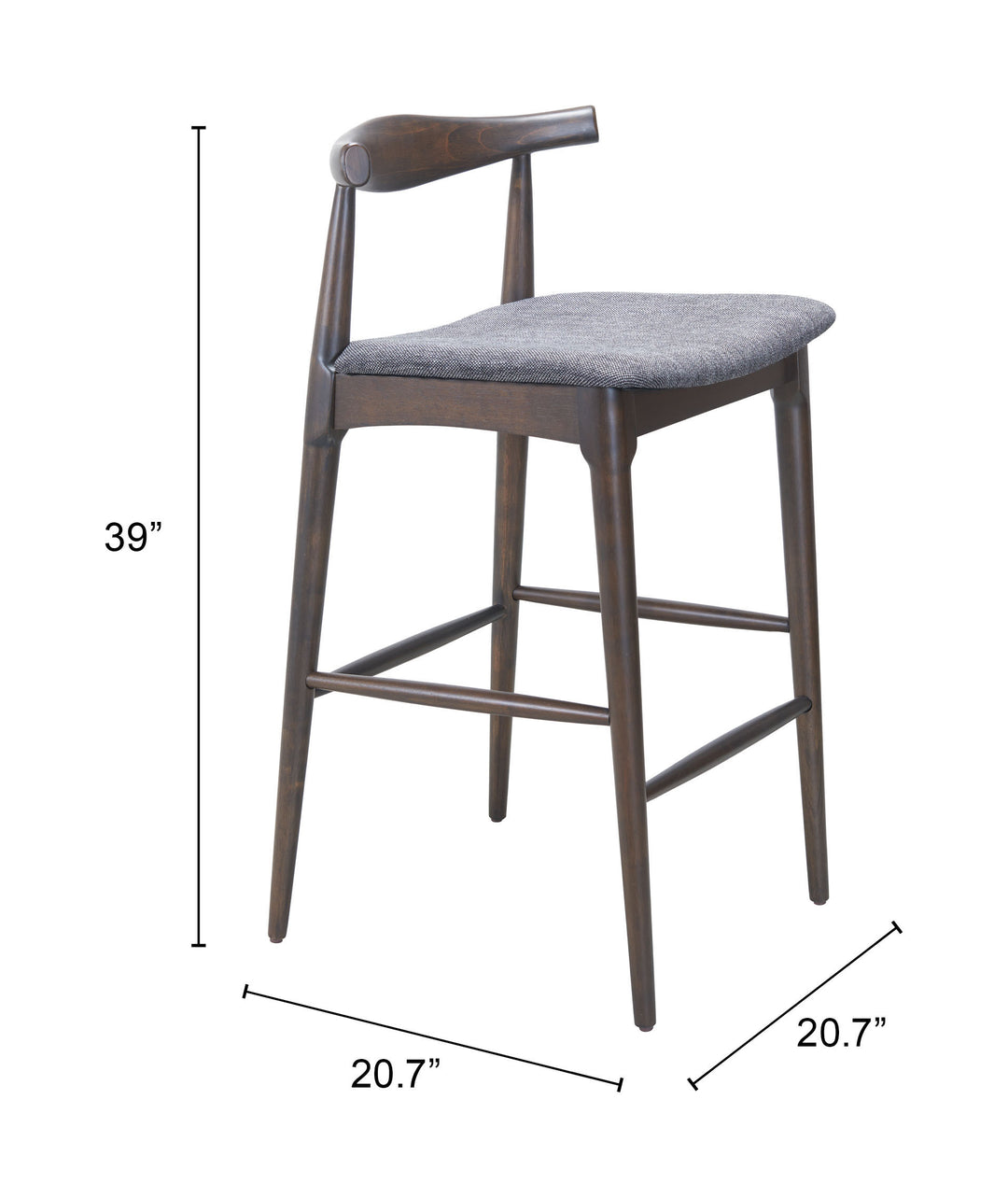 Zuo Tuzka Barstool (Set of 2) Gray & Espresso
