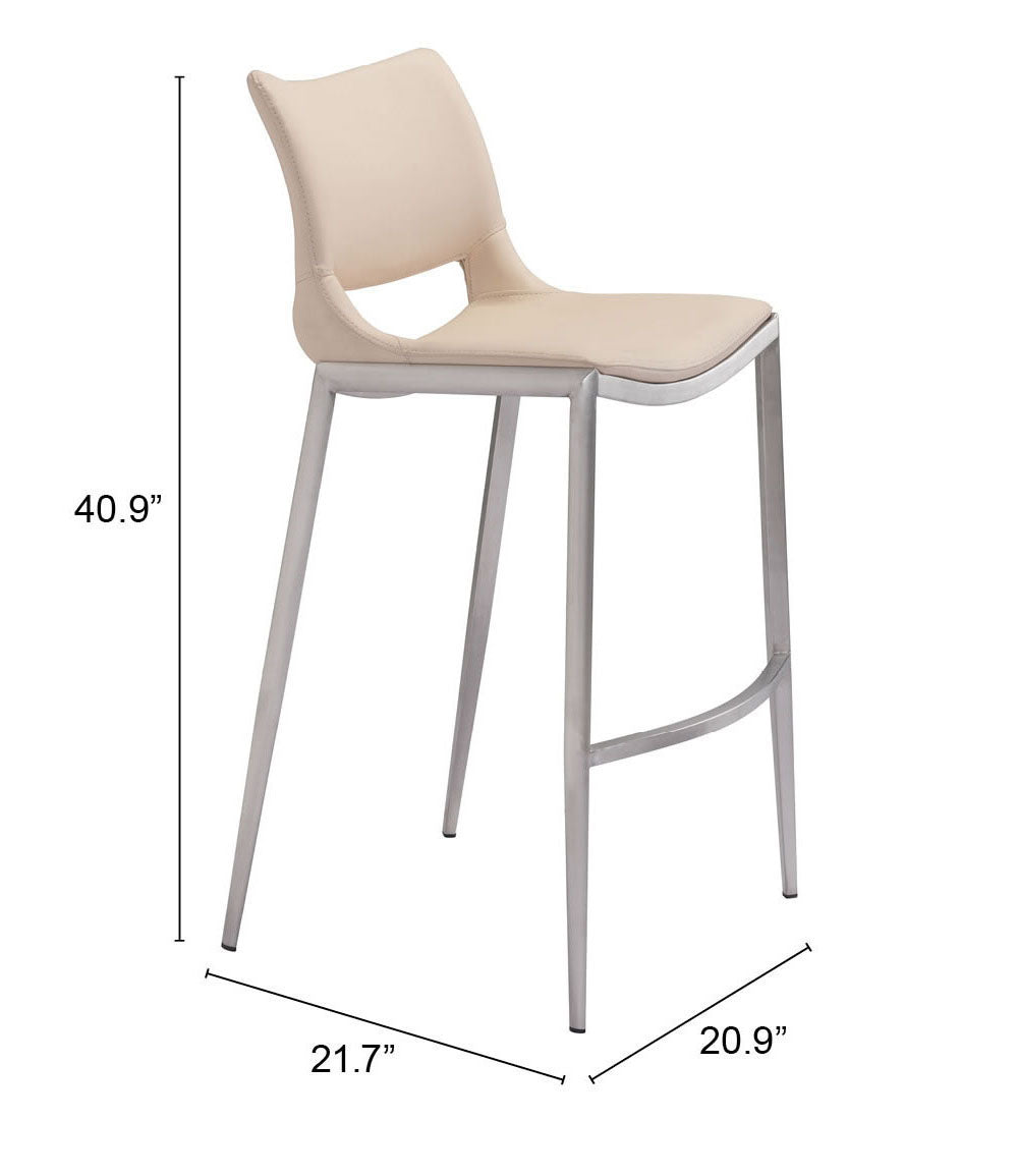 Zuo Ace Barstool (Set of 2) Light Pink & Silver