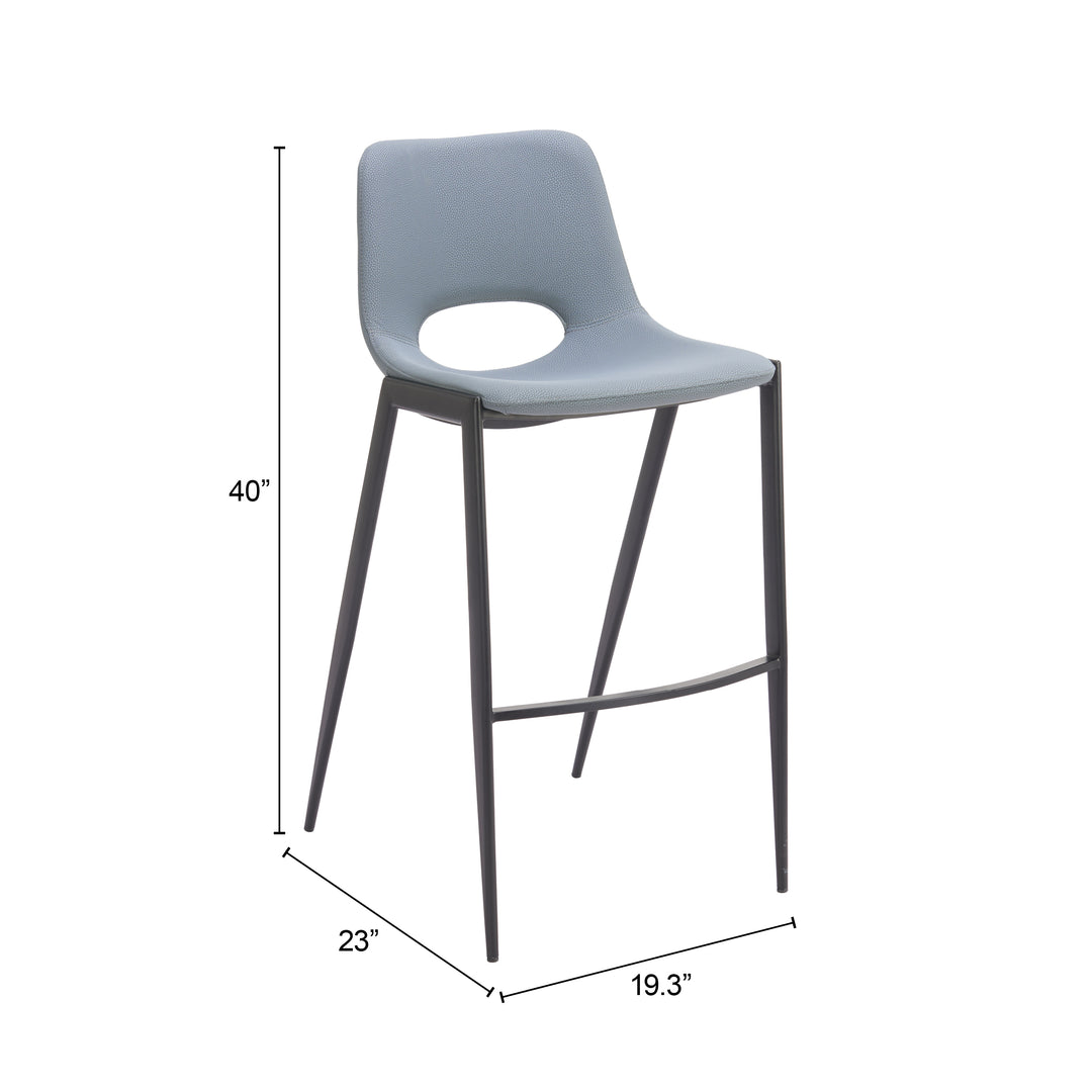 Zuo Desi Armless Barstool (Set of 2) Azure Gray