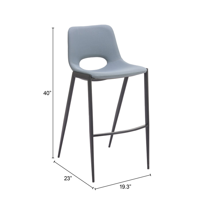 Zuo Desi Armless Barstool (Set of 2) Azure Gray