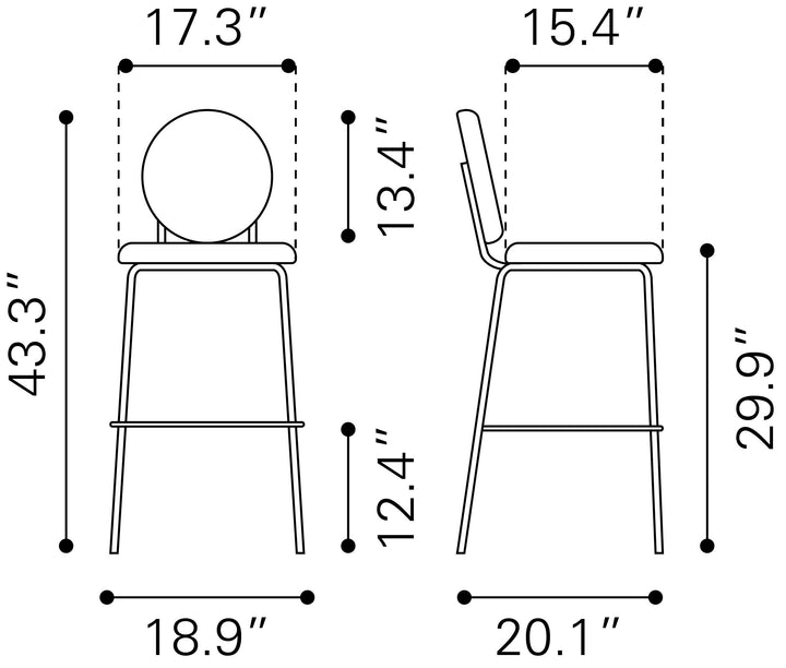 Zuo Odessa Barstool (Set of 2) Green & Gold