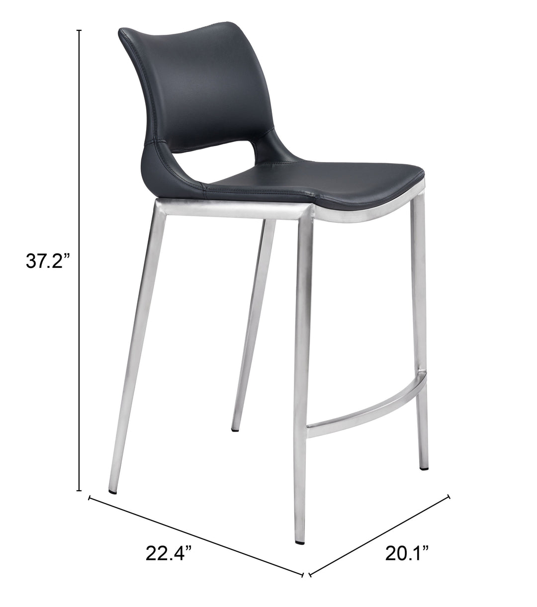 Zuo Ace Counter Stool (Set of 2) Black & Silver