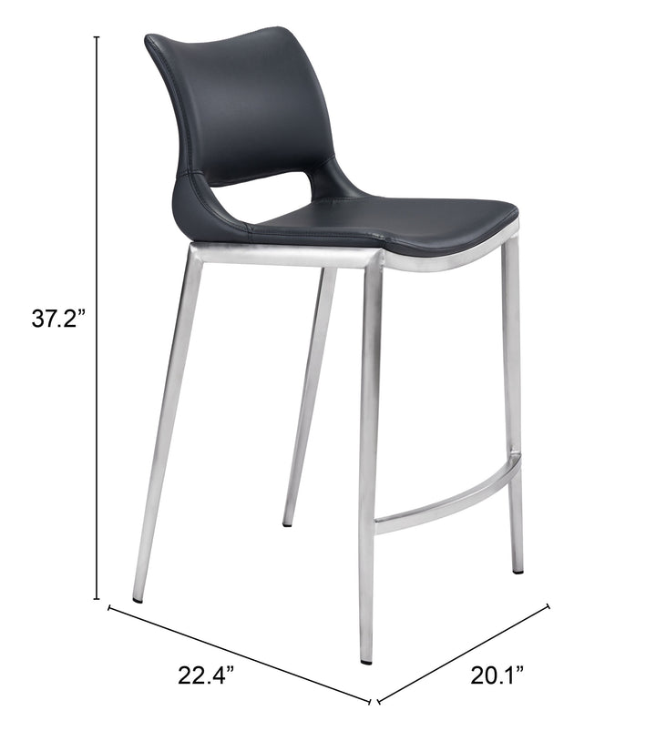 Zuo Ace Counter Stool (Set of 2) Black & Silver