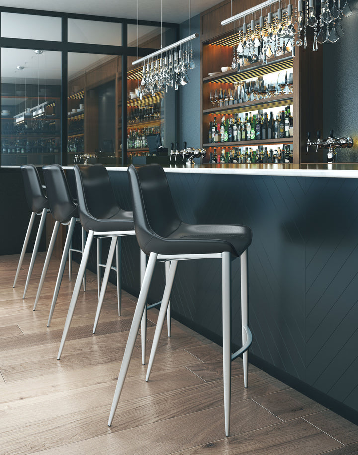 Zuo Magnus Barstool (Set of 2) Black & Silver
